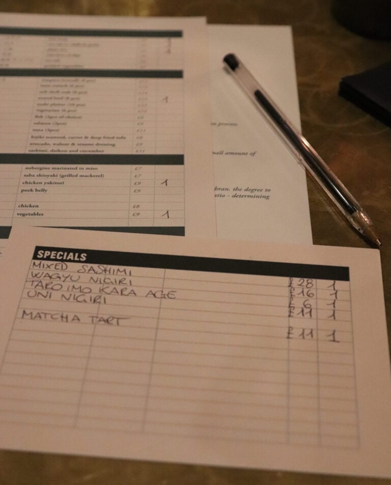 Write your order at Uchi Restaurant