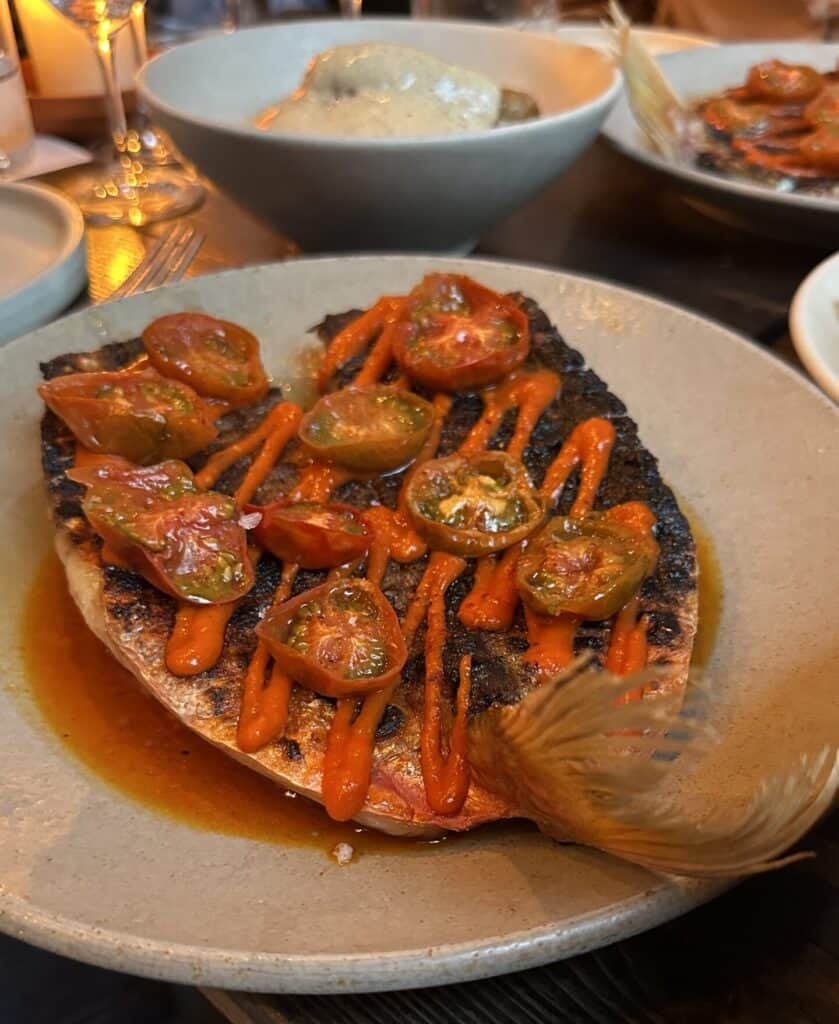 Whole Grilled Red Mullet, Camone Tomatoes, Lemongrass & Chilli Sune Restaurant Review London