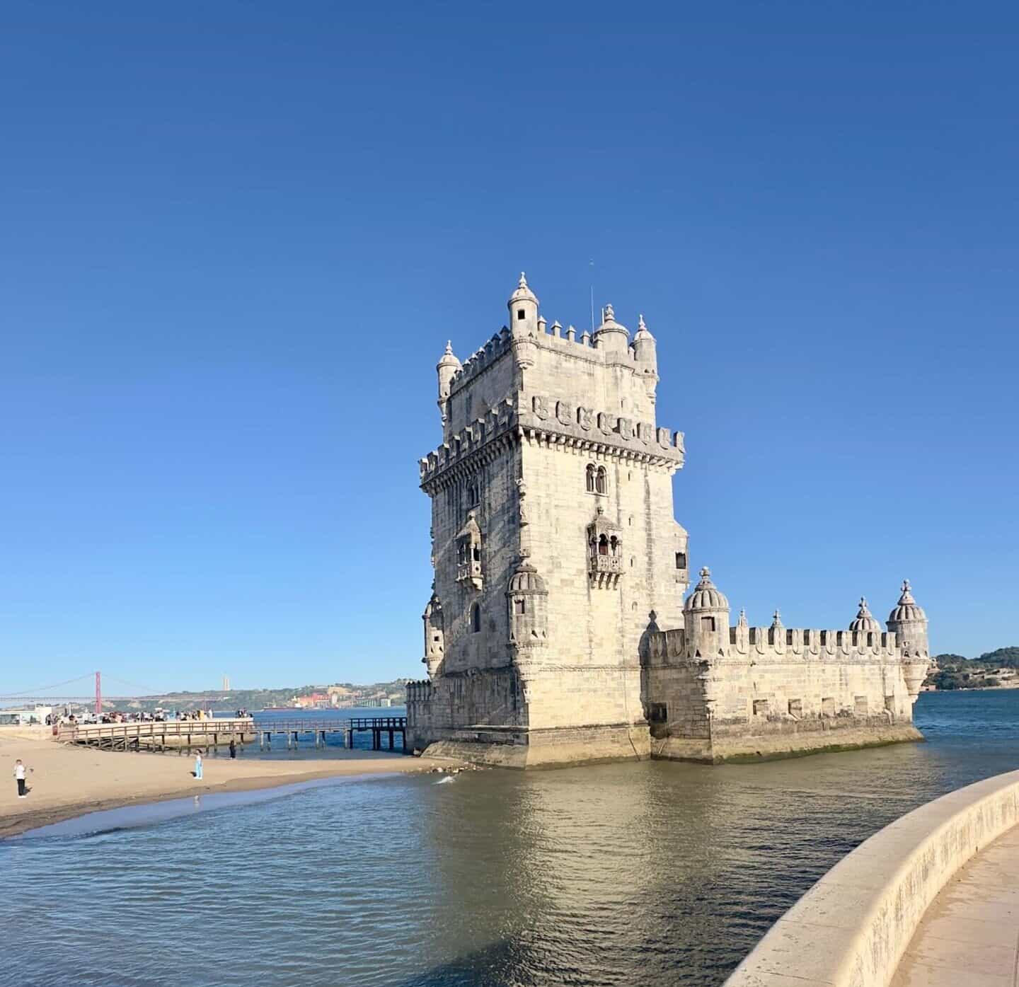 View of Belem Tower with the 25 April bridge in the background