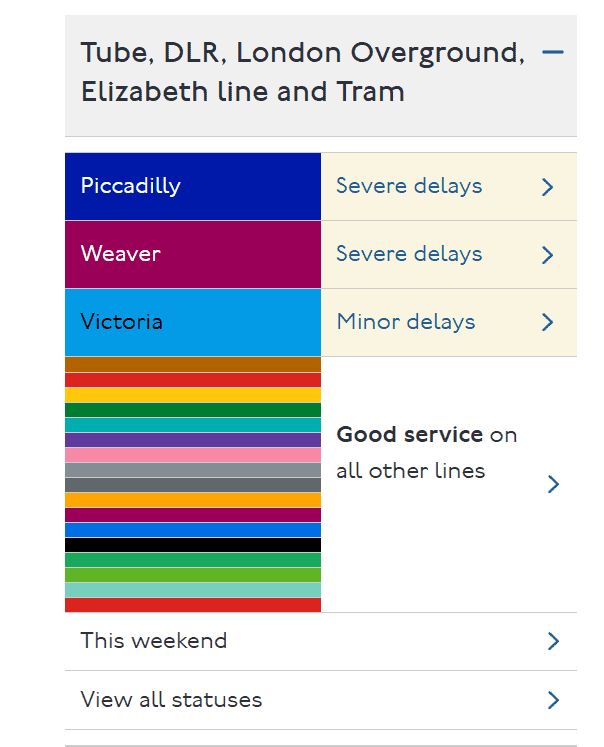 Overview of London Underground Live Status to help planning the trip to London